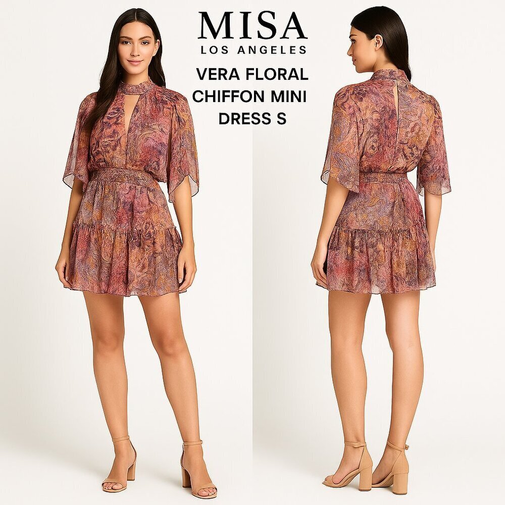 Misa Floral Chiffon Keyhole Dress